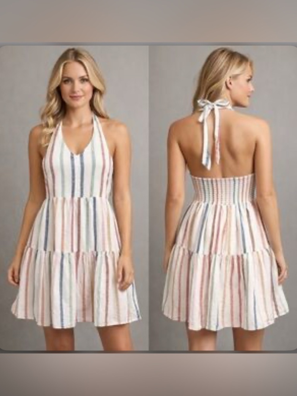 American Eagle Outfitters Linen/Cotton Striped Halter Summer Dress